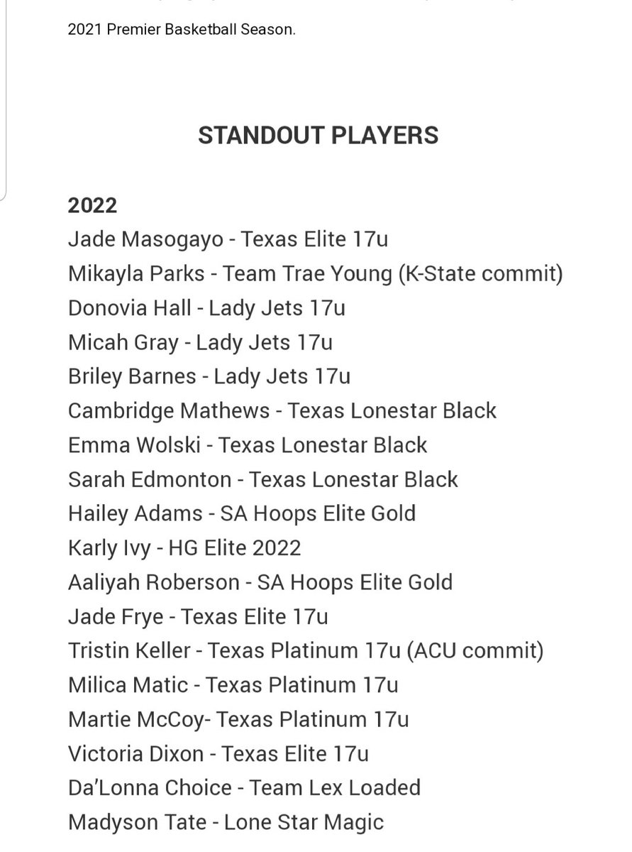 teamtraeyoungg's tweet photo. 🗣📢 @TeamTraeYoungWB went to Texas to compete in the @PBRhoops Prime Event Texas this past weekend! Shout out to @EllisonTiani, @2025Watkins, @MikaylaParks12 and @KeeleyParks04 for being recognized as Standout Players and representing Oklahoma!👏👏

@CoachFParks @TayCooper3 https://t.co/vugUwEGCOo