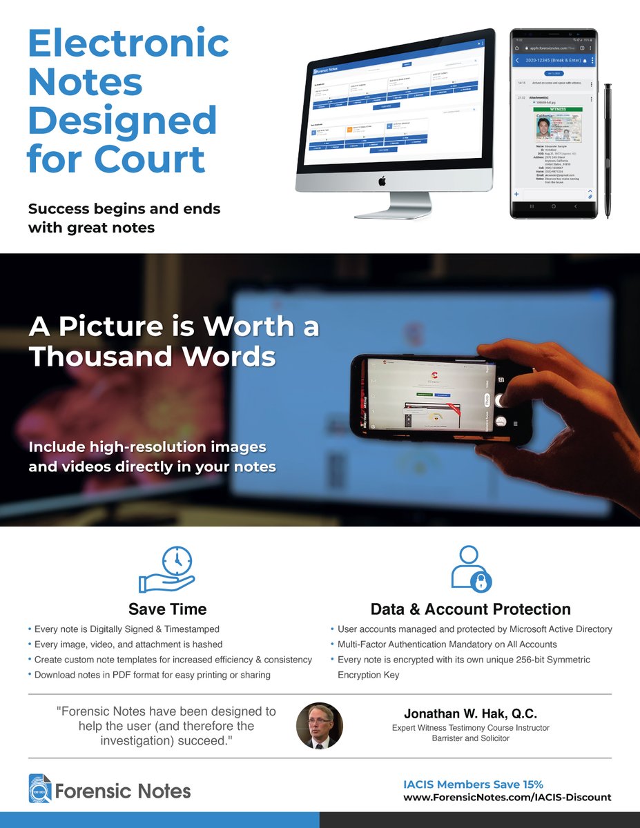 IACIS's tweet image. Please welcome @Forensic_Notes as a 𝙂𝙤𝙡𝙙 𝙎𝙥𝙤𝙣𝙨𝙤𝙧 for our 2021 Orlando training event. They are providing 6-month licenses to both students &amp;amp; our dedicated volunteers! Stop by their booth 𝗔𝗽𝗿𝗶𝗹 𝟮𝟲 - 𝟮𝟴 at our event and give them some love. #iacis #forensicnotes