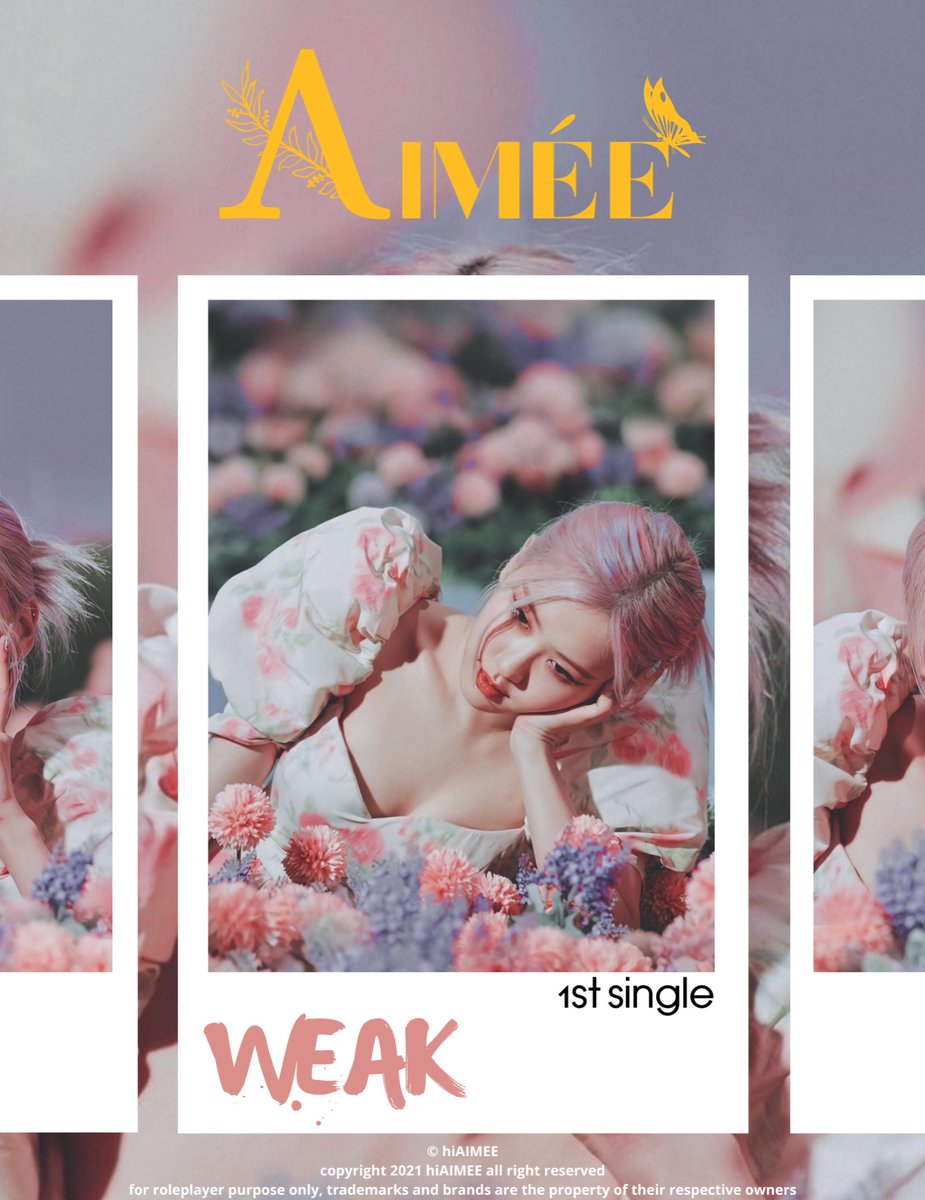 hiAlMEE's tweet photo. ㅤ
     
         𝐀𝐈𝐌𝐄́𝐄
         first single : 𝐖𝐄𝐀𝐊

         27.O3.2O21

         ─── ✦ ࣪  PHOTO TEASER TWO

         ⁦#AIMÉE⁩
         ⁦#FIRSTSINGLE⁩ 
         ⁦#WEAK⁩ 

ㅤ https://t.co/Q5V7odLHyc