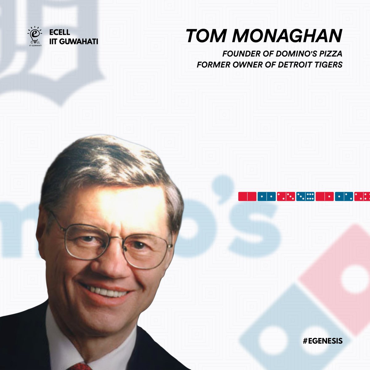 ecelliitg's tweet photo. E-cell IIT Guwahati wishes Tom Monaghan, founder of @dominos a very Happy Birthday!

#tommonaghan #dominospizza #founderlife #detroittigers #startups #entrepreneurship https://t.co/T9XGWA0no5