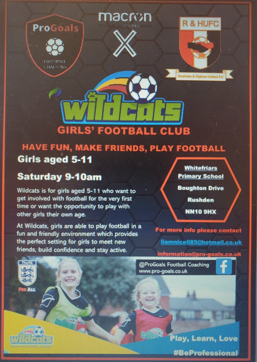 <a href="/HChichelePE/">Henry Chichele PE</a> Parents this is for you! 
A great opportunity for girls to get involved and join wildcats football club. 
Which will be <a href="/WFPrimaryNews/">Whitefriars Primary</a> every Saturday morning! 
Would be fantastic to see <a href="/HChichelePE/">Henry Chichele PE</a> girls getting involved ⚽️