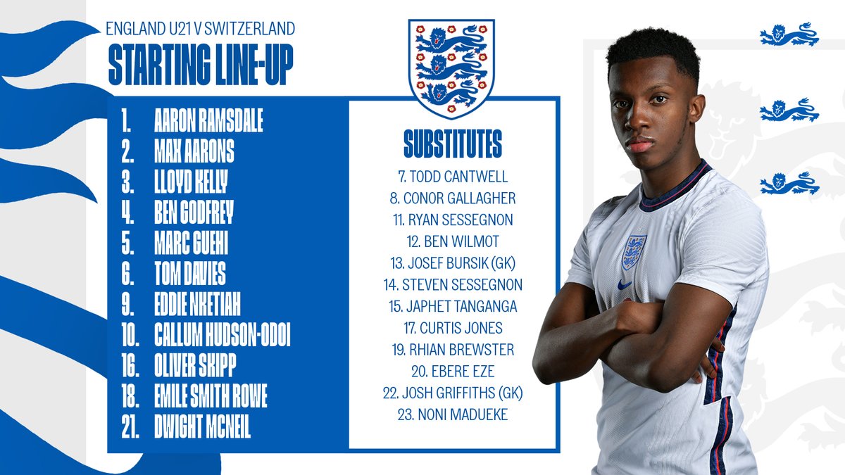 Here's how our #YoungLions line up for their #U21EURO group stage opener against Switzerland: