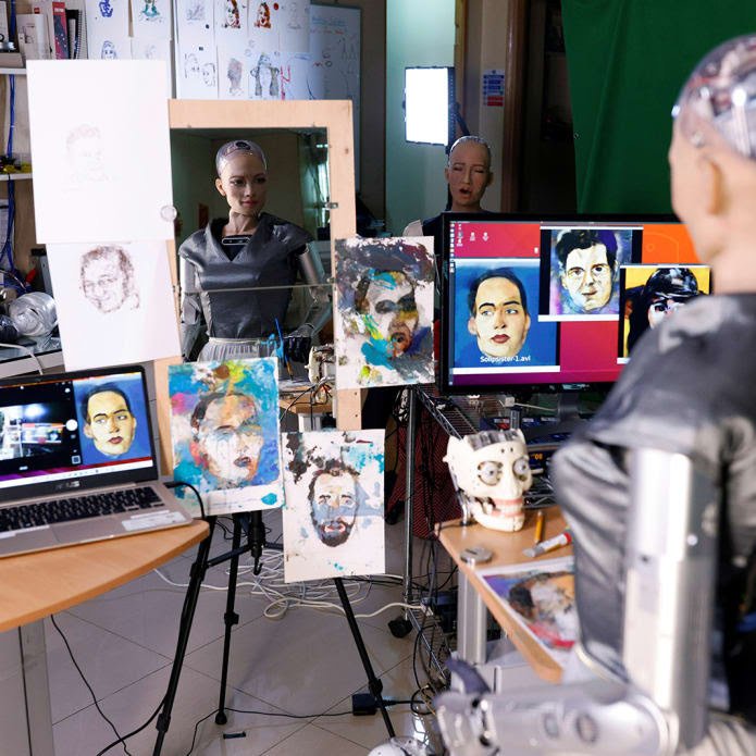 NftSigs's tweet photo. Humanoid art.
Just when you thought NFT's couldn't get any crazier. World famous robot Sophia fetches almost $700k for her hand painted self portrait titled "Sophia Instantiation" @realsophiarobot @niftygateway
#NFT #NFTs #nftart #digitalart #cryptoart #robot #robotics #nftsigs https://t.co/5cEmlQsMdr