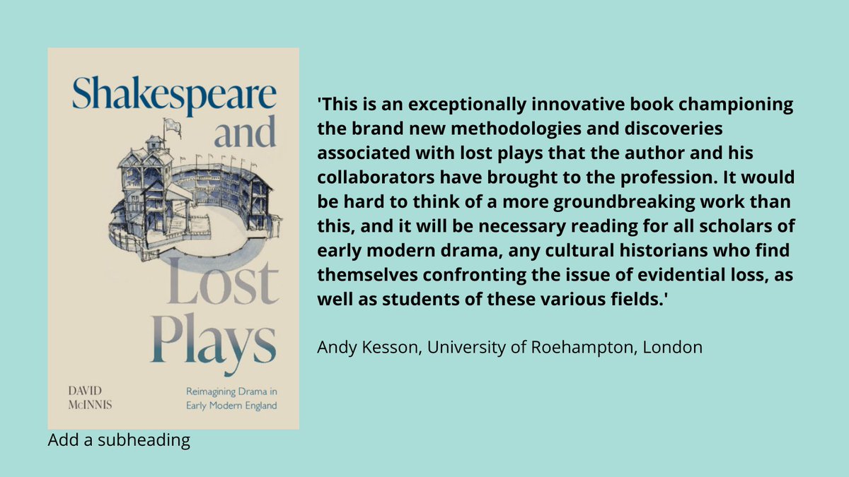 CUPBookshop's tweet photo. 4/6 New Books: Shakespeare and Lost Plays - Reimagining Drama in Early Modern England, by @dnmcinnis, @UniMelb  https://t.co/NXYbXsMJwK https://t.co/fuA0bluQxz
