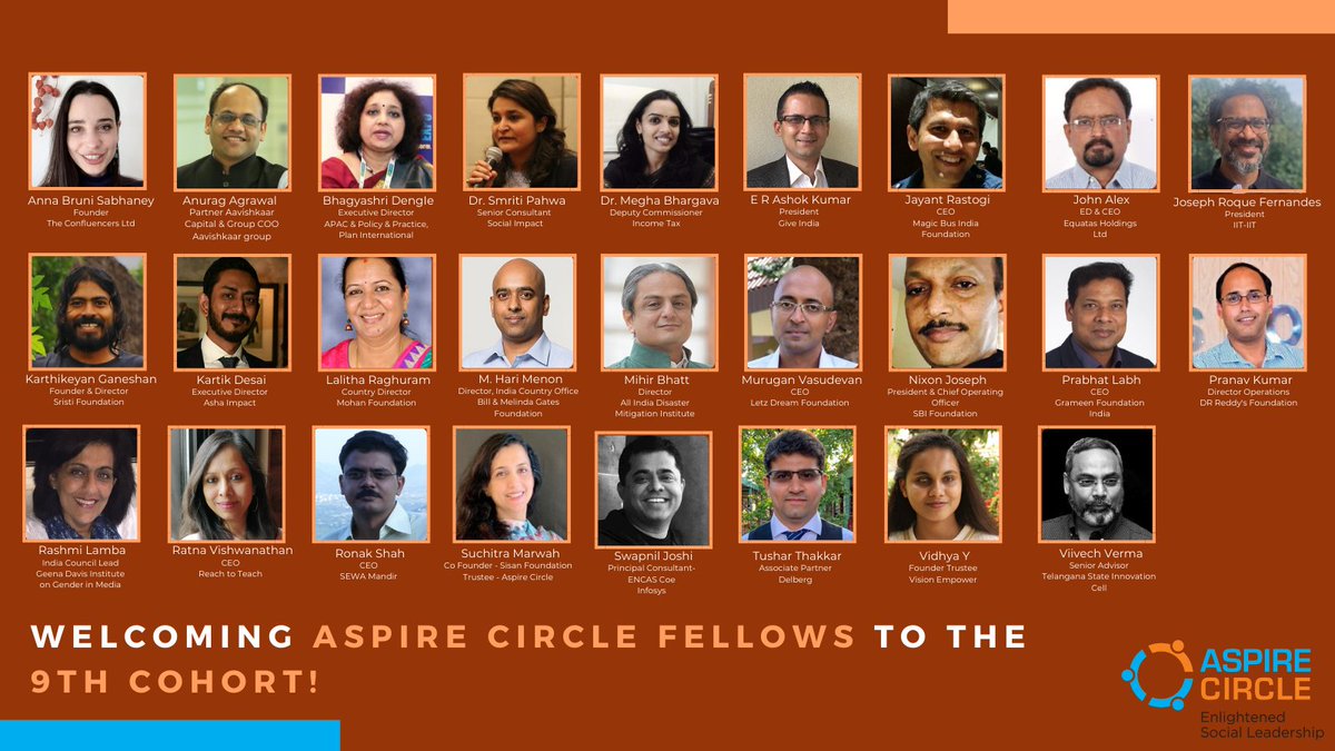 #Cohort9 is here! Pleased to announce the names of India’s Leading change-makers for #AspireCircle #Fellowship - 9th Cohort. We have reached another milestone as we have crossed 200 #Fellows, including the 26 Fellows announced as our 9th cohort. Congratulations!