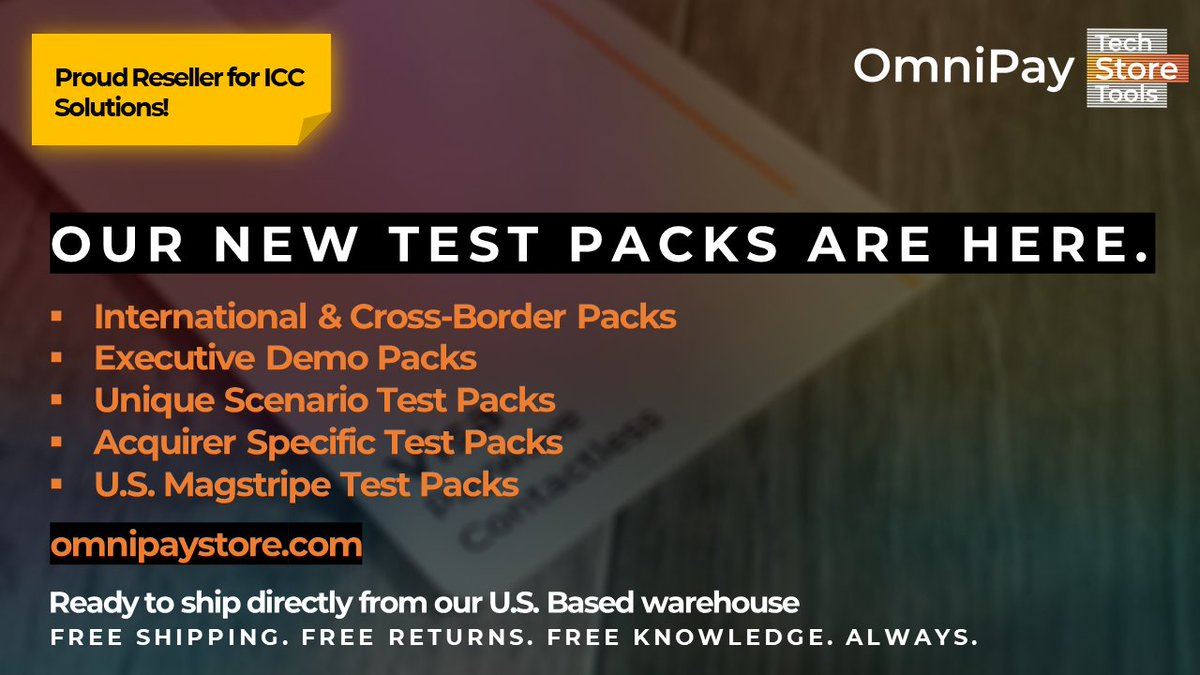 OmnipayStore's tweet photo. In stock and ready to ship! 
Browse our test packs: https://t.co/4LIhIg4EC1

#EMV #EMVco #creditcards #payments #AFD #Visa #MasterCard #AmericanExpress #Discover#emvtesting #merchanttraining #USpayments #ICCSolutions #certifications https://t.co/bb9i2E91ZD