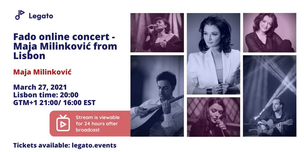 LegatoForEvents's tweet photo. Join us for an emotional fado journey live from Portugal!

Experience melancholy set to a melody with a beautiful and strong voice of Maja Milinkovic. 

Streaming live on 27 Mar 2021 – so get your tickets and be prepared to get up close and personal with Maja!
#fado #fadosinger https://t.co/HnM28uAhFj