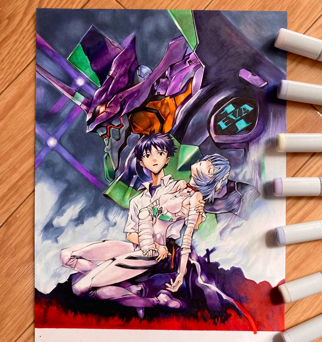 ふたつ並べて
天気いい時に撮ってみた
この間描いたエヴァの模写たち。 