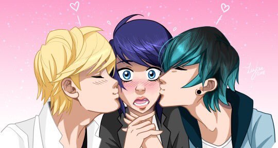 Marinette did blush so much when the boys kissed her on her cheecks. She didn't know what to think at that moment and started to mumble like always.