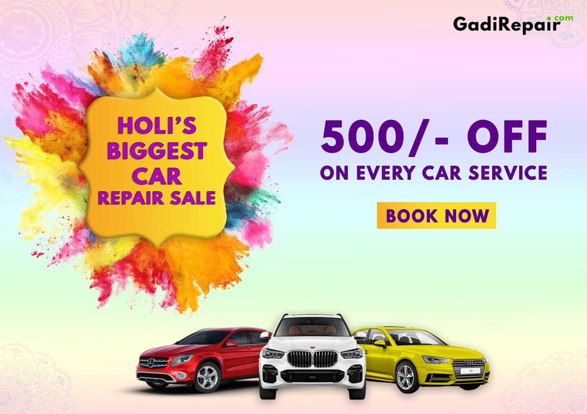 gadirepair's tweet photo. 𝐇𝐨𝐥𝐢'𝐬 𝐁𝐢𝐠𝐠𝐞𝐬𝐭 𝐂𝐚𝐫 𝐑𝐞𝐩𝐚𝐢𝐫 𝐒𝐚𝐥𝐞..!
Get 𝗙𝗹𝗮𝘁 ₹𝟱𝟬𝟬 𝗢𝗙𝗙 on 𝗖𝗮𝗿 𝗦𝗲𝗿𝘃𝗶𝗰𝗲𝘀  

✅ Free Pick &amp; Drop 🚘
✅ Detailed Inspection 🔎
✅ 30 Days / 1000 KM Service Warranty 🔰

 #Holi #Biggest #CarRepair #Sale #gadirepair  #bestoffer #carrepair https://t.co/uIlYiuJyKK