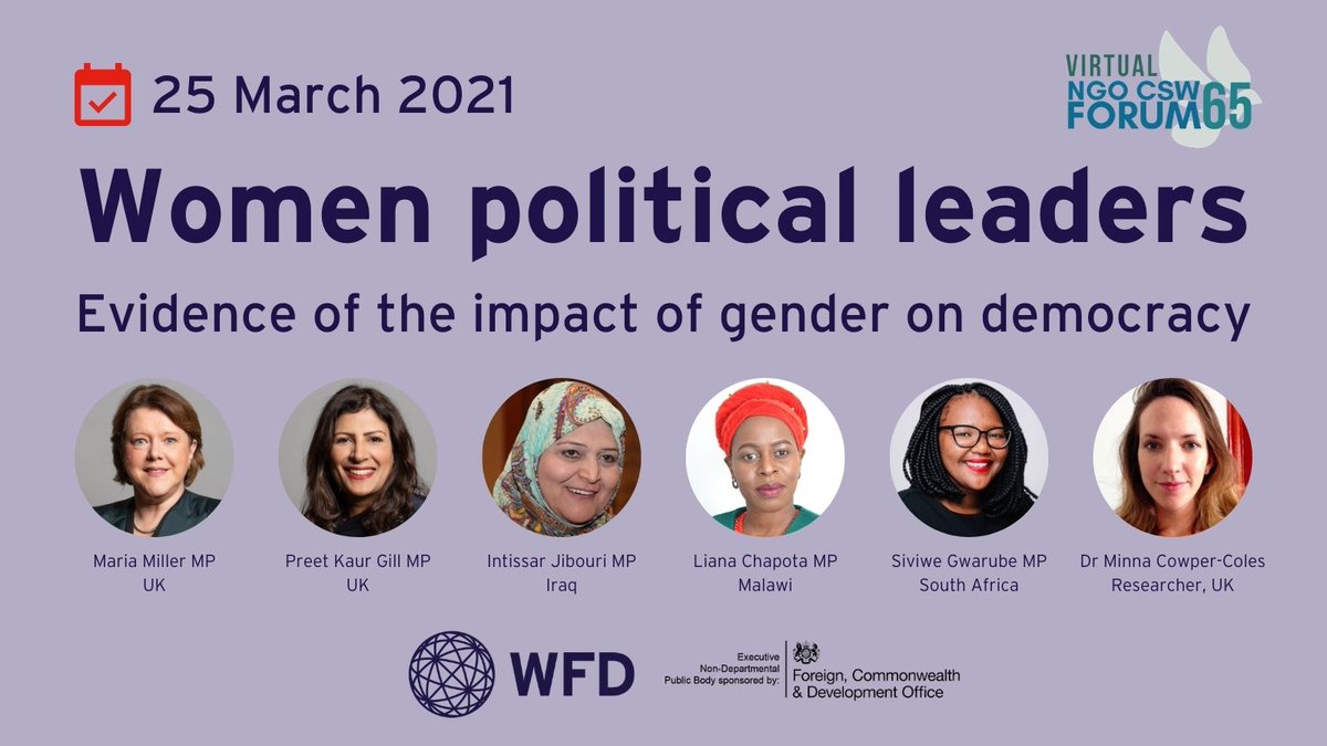 Westminster Foundation for Democracy (WFD) (@wfd_democracy) on Twitter photo Our event is happening now! Delighted to welcome
<a href="/MariaMillerUK/">Maria_Miller</a>, <a href="/PreetKGillMP/">Preet Kaur Gill MP</a>, <a href="/Siviwe_G/">Siviwe Gwarube</a>, <a href="/minnacc/">Minna Cowper-Coles</a>, Intissar Jibouri MP, Liana Chapota and our host <a href="/sophy_eff/">Sophia Fernandes</a>
How are women improving democracy?
#WomenLeading
Joinus: ngocsw65forum.us2.pathable.com/meetings/virtu⦠Our event is happening now! Delighted to welcome
<a href="/MariaMillerUK/">Maria_Miller</a>, <a href="/PreetKGillMP/">Preet Kaur Gill MP</a>, <a href="/Siviwe_G/">Siviwe Gwarube</a>, <a href="/minnacc/">Minna Cowper-Coles</a>, Intissar Jibouri MP, Liana Chapota and our host <a href="/sophy_eff/">Sophia Fernandes</a>
How are women improving democracy?
#WomenLeading
Joinus: ngocsw65forum.us2.pathable.com/meetings/virtuā¦