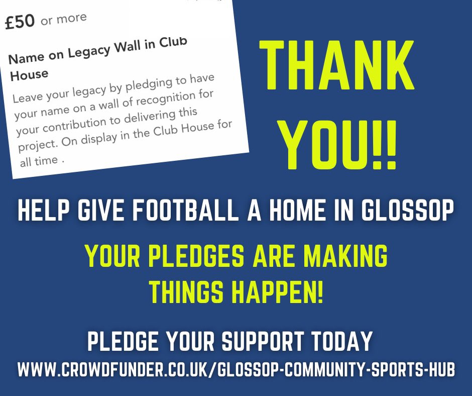 glossopfootball's tweet photo. Thank you to @mikemtnb who with 3 days to go will #HelpGiveFootballAHome in #Glossop !
We are truly grateful to over 600 supporters and 60 people who have pledged for the reward ⬇️
🔵⚪️⚽️🏡
https://t.co/vuXGmrNhzd https://t.co/kIo4zdikBM