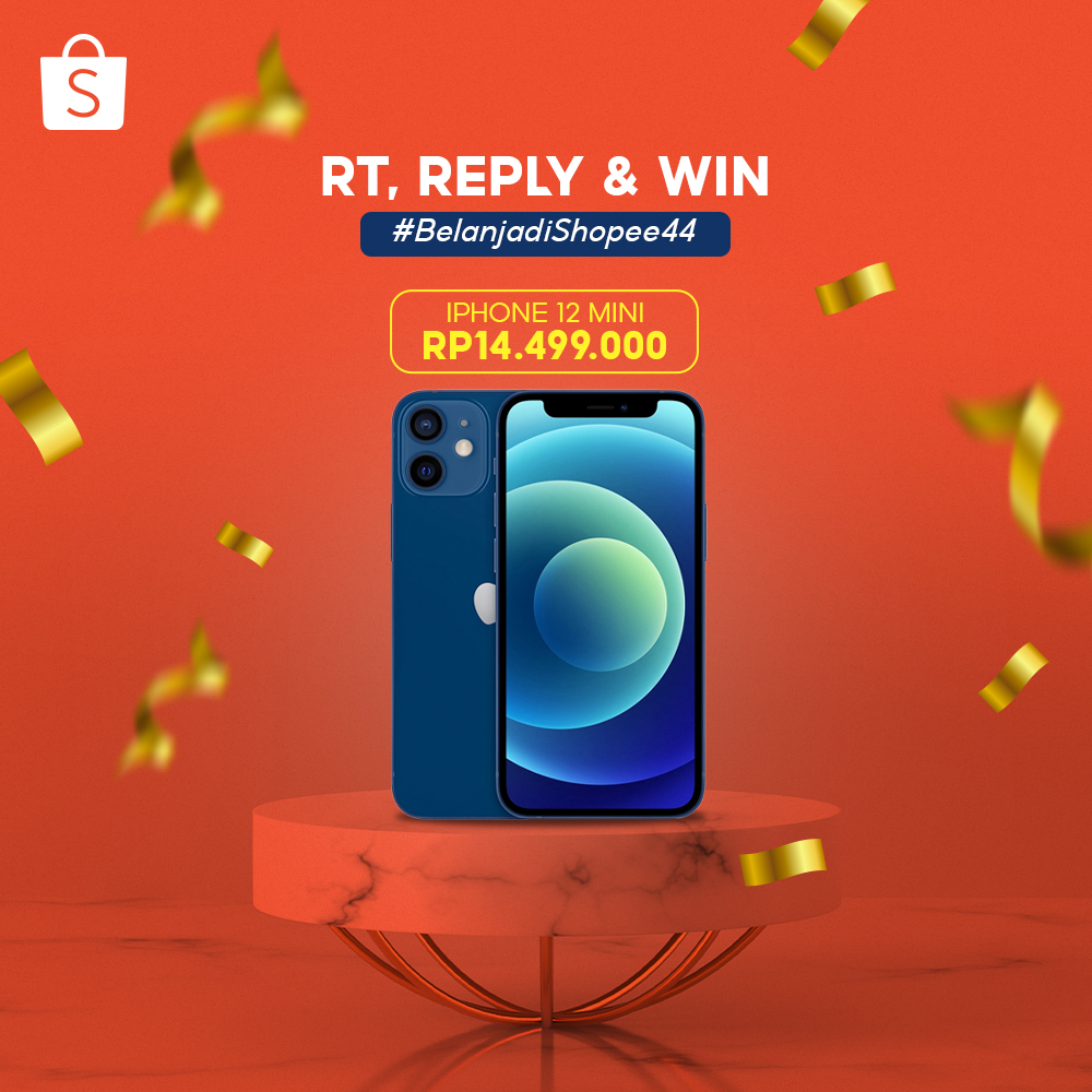 ShopeeID's tweet photo. ✨ IPHONE 12 MINI GIVEAWAY ✨

Sobat Shopee! Malam ini mimin juga mau GIVEAWAY IPHONE 12 MINI senilai 14,5 JT, nih! Caranya:

1. FOLLOW @SHOPEEID
2. RT &amp; LIKE tweet ini
3. REPLY 'SHOPEE #BelanjadiShopee44 #MakinSayangShopee #ShopeediHati' SEBANYAK-BANYAKNYA https://t.co/GXSvXoKKch