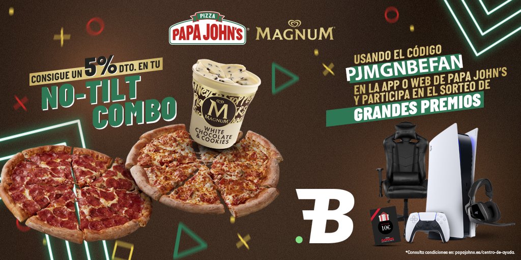 ¿Quieres una #PlayStation5 y te gustan los helados <a href="/MagnumSpain/">Magnum</a> ?

Pues pide tu NO-TILT combo en <a href="/PapaJohns_ES/">Papa Johns Pizza ES</a> y entra en el sorteo automáticamente

¡Tienes hasta el domingo 28 por la noche para usar el código PJMGNBEFAN !

Pide ya en PapaJohns.es