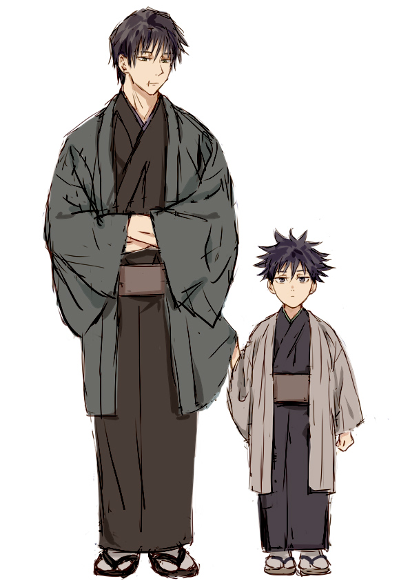 fushiguro megumi multiple boys 2boys black hair father and son japanese clothes kimono male focus  illustration images