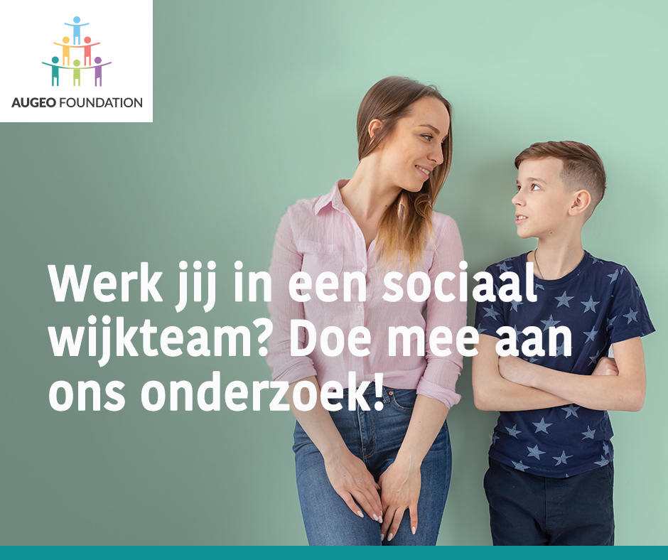 AugeoFoundation's tweet photo. Twee stagiaires van Augeo Foundation doen onderzoek naar de ervaringen van sociale wijkteams over hulp bieden aan gezinnen en kinderen waar (huiselijk) geweld speelt. Ben je werkzaam in een sociaal wijkteam? Doe mee en vul de enquête in via: https://t.co/cYd8Qg5xi4 #onderzoek https://t.co/W2STx8YOfm