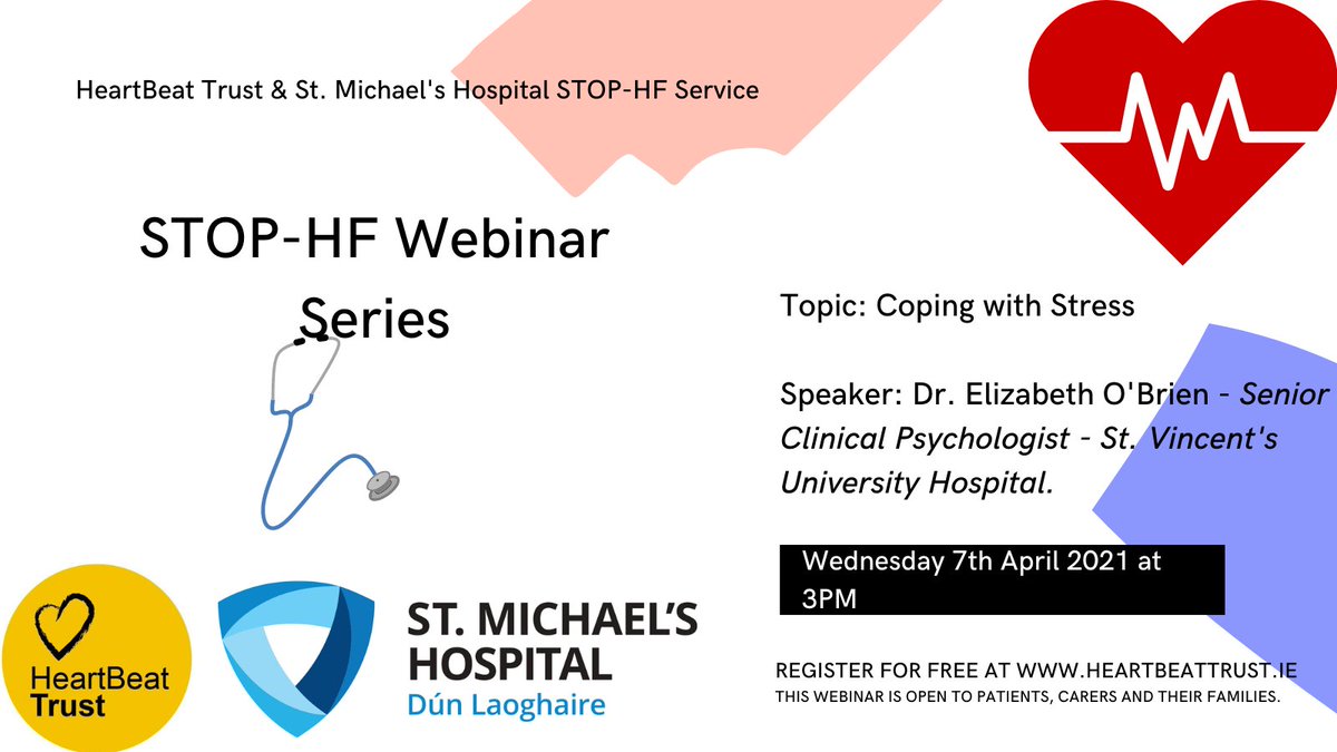 HeartBeatTrust_'s tweet photo. Our next STOP-HF Webinar is coming up this week on the 7th April hosted by Dr. Elizabeth O'Brien, Senior Clinical Psychologist with SVUH. If you or someone you know is a patient of the STOP-HF Unit, please register on https://t.co/HRCNBlWGbX 

#webinar #heartfailure #hearthealth https://t.co/n3ML3ZOssB