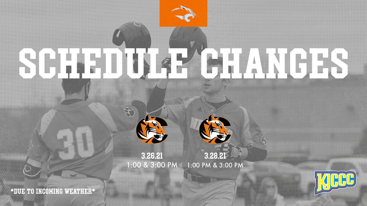 GoNeosho's tweet photo. 💥Panther ⚾ will have some changes to their weekend series with Cowley this weekend due to incoming weather💥The new schedule will now look like this: 
🏠Friday, March 26th Panthers vs. Cowley from Hudson Field. 
🚌Sunday, March 28th Panthers @ Cowley in Arkansas City, KS. https://t.co/FhT7twtA7X