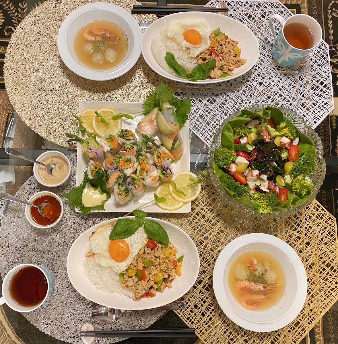 かおり 後で調べてわかったけど ガパオライス タイ料理 生春巻き ベトナム料理 オニオンスープ フランス料理 タコのカルパッチョ イタリア料理 国めちゃくちゃ献立になってた おうちごはん 手作り料理 Twitter家庭料理部 自炊 料理好きな人と