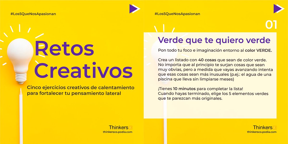 ThinkersCo's tweet photo. #Los5QueNosApasionan🧡
Aquí van 5 #EjerciciosCreativos de calentamiento, para entrenar tu mente creativa💪
Y si estás motivado/a a seguir fortaleciendo tu pensamiento lateral, continua con el curso de #RetosCreativos en #ThinkersU 🏋️♀️
👉 https://t.co/tvma6nBrf5
#ThinkersCo https://t.co/UVzcdEVGYJ