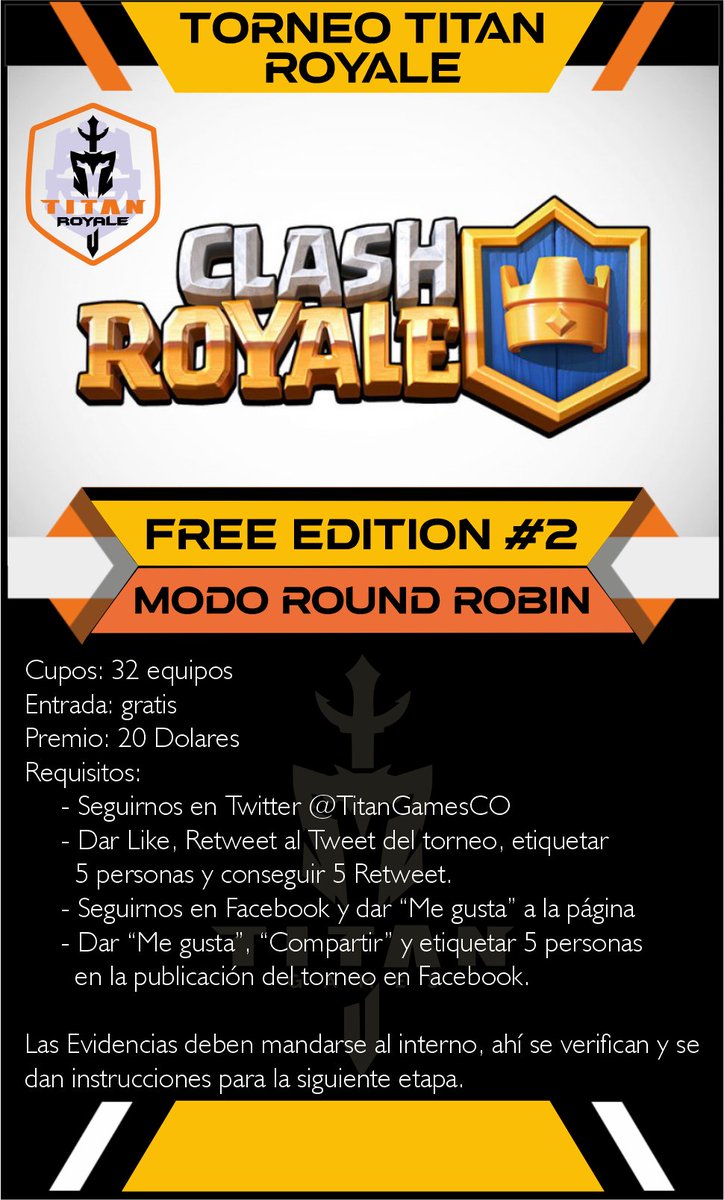 Saludos a todos. Los invitamos a participar en el Torneo Titan Royale Free Edition #2, esta vez con la modalidad de grupos o round robin. 
Entrada gratis y premio de U$20 para el campeón.
Para mayor información, revisen la siguiente imagen: