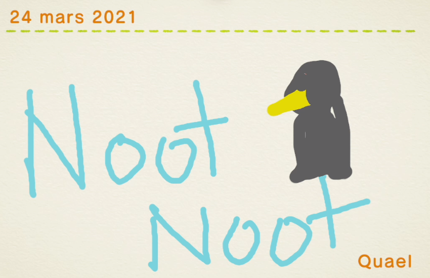 Quael_'s tweet photo. 🏝️Avec 369 jours de retard sur tout le monde ; on a commencé l'aventure sur @animalcrossing #ACNH 

&amp; on a fait un beau dessin✏️ #nootnoot #pingu
#SupportSmallStreamers https://t.co/21AxKfyrix