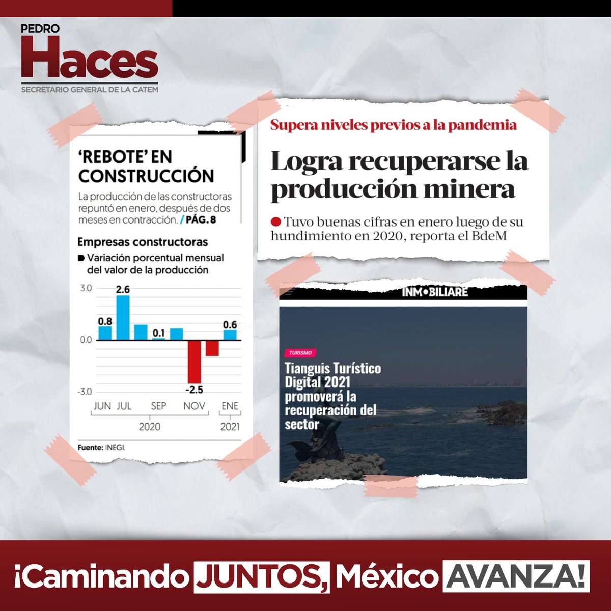 PedrohacesO's tweet photo. Gobierno, empresarios y trabajadores damos JUNTOS pasos importantes para reactivar nuestras fuentes de empleo. 

Cuidémonos y evitemos una tercera ola que nos haga detenernos en el camino que aún tenemos por andar. 
#AdelanteMéxico #FuerzaCATEM https://t.co/abAbC53Tpl