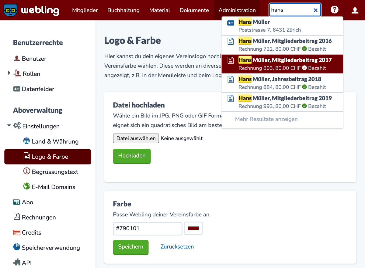 webling_ch's tweet photo. 🎨Zuerst dein eigenes Logo und jetzt noch deine Vereinsfarben! Ja, du hast richtig gelesen. Webling verwandelt sich immer mehr in deinen Verein. Klicke in deiner Administration auf Einstellungen und "Logo &amp; Farbe" und mach dein Webling noch persönlicher! https://t.co/A0SFx31QTC