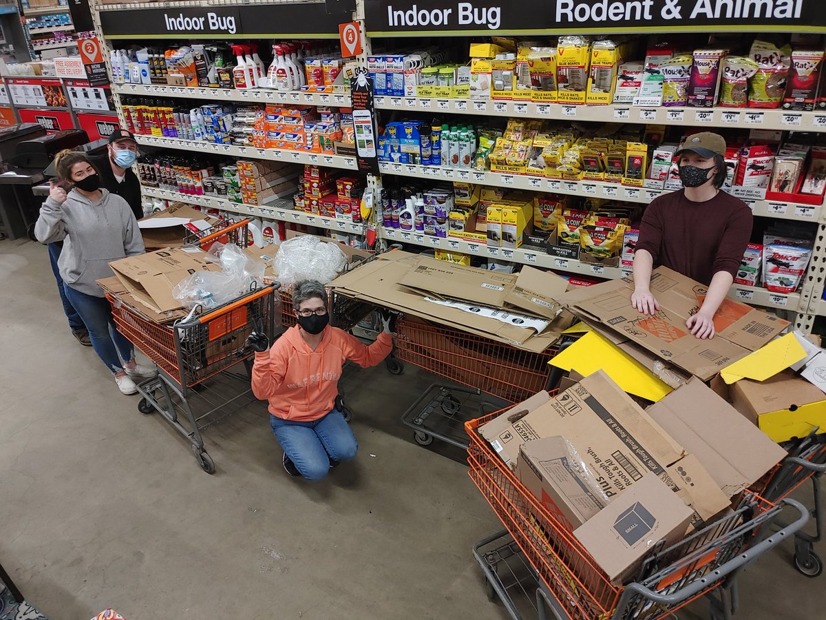 Sandarina2's tweet photo. First night of inventory prep in the books. 6 carts of cardboard from 2 aisles of garden. What an amazing team i have for this journey we are on for the next 5 weeks. @carologle11 @blkubes @LambKimberlee @DennisLarsen9 @beltran4anthony https://t.co/QmLGzGA7PU