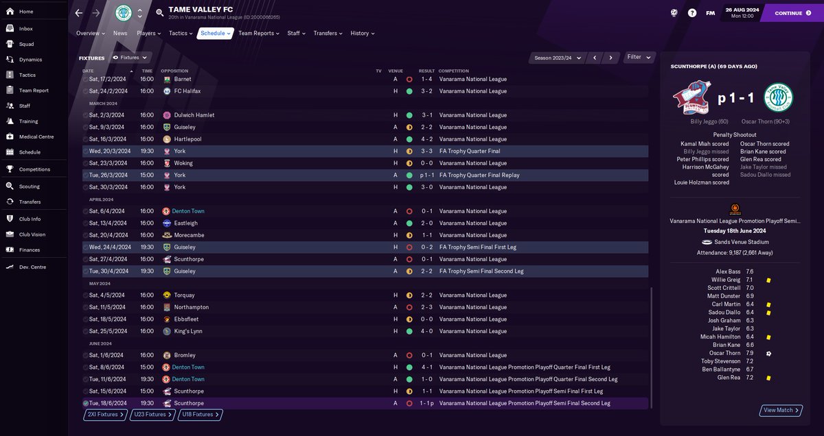 tamevalleyfc's tweet photo. Unfortunately, Tame Valley lost to Scunthorpe in the Vanarama National League play offs semi final. #FM21 https://t.co/gEtFaUBJRk