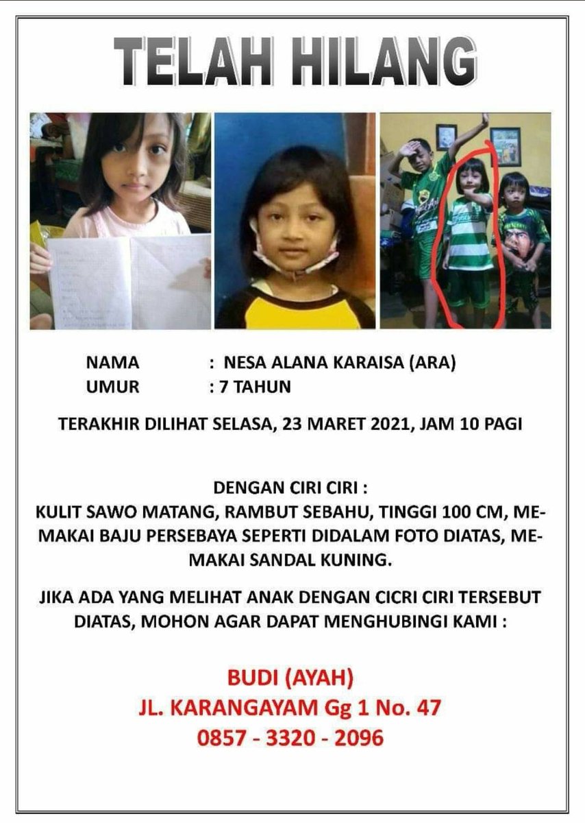 03__nakula's tweet photo. Bantu ritwit ya bro and sist..,, 🙏
Semoga adek nesa segera ditemukan dalam kondisi sehat wal afiat.. Amin.. 🤲

@HumasPoldaJatim @KominfoJatim @e100ss https://t.co/xxB3p79bOU