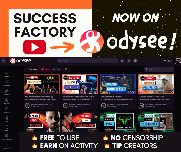 PrimeTeamOnline's tweet photo. We are charting new territories.. 🔥 ✨  🔮
Success Factory is present on ODYSEE!

Success Factory's videos and presentations are now available on Odysee, a fast-growing streaming website where we can watch &amp; upload freely without ads or censorship.

https://t.co/w0QglK0cLN https://t.co/DvM2eMvLhI