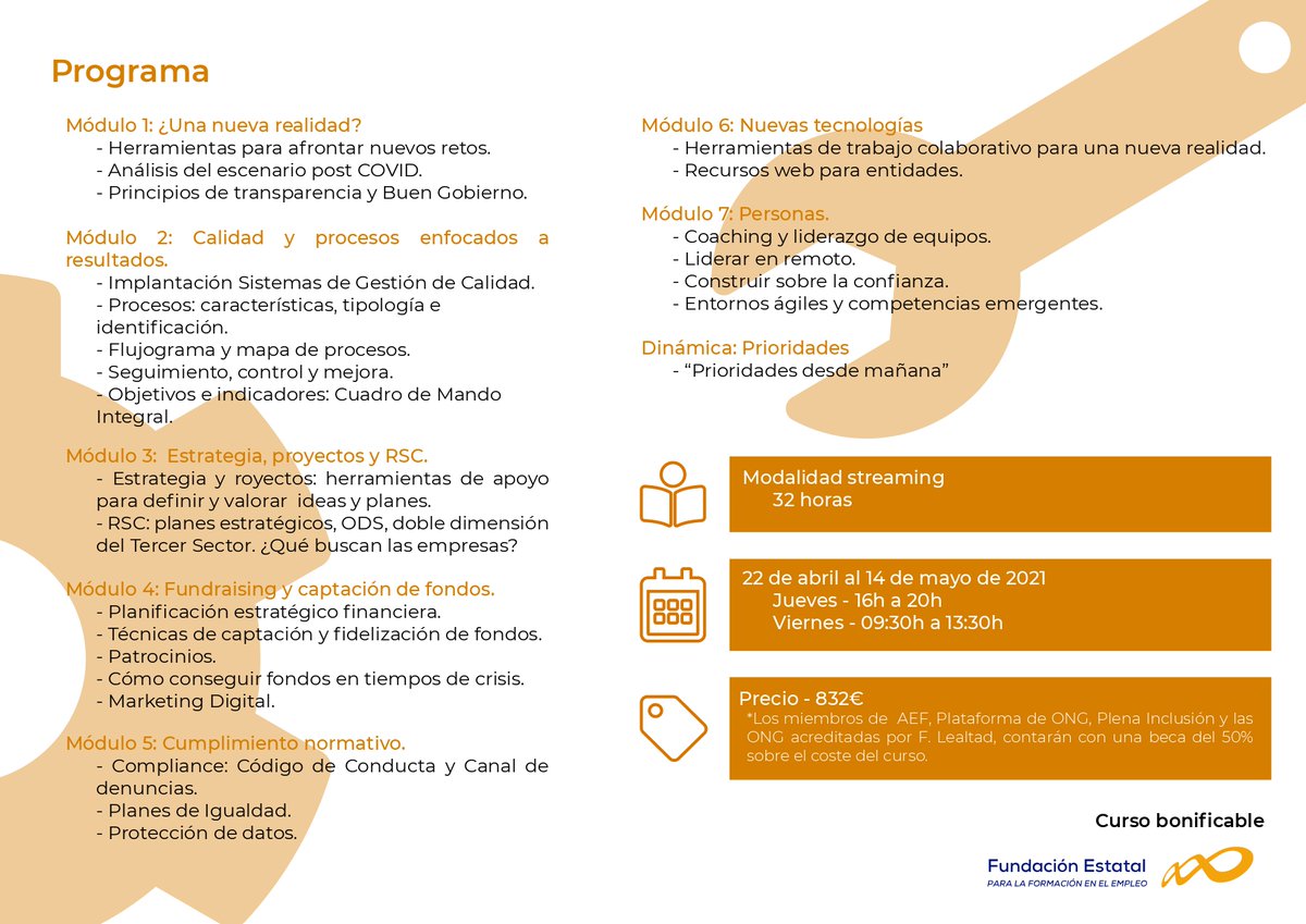 DANIELALONSOCAR's tweet photo. Interesante Formación para #ONG @PONSescuela @GrupoAMAS, colaboran @PlenaMadrid @AEF_fundaciones @FUNDACIONPONS @GrupoVALIA @Plataforma3sect @FundLealtad https://t.co/cpBnYRopBB
