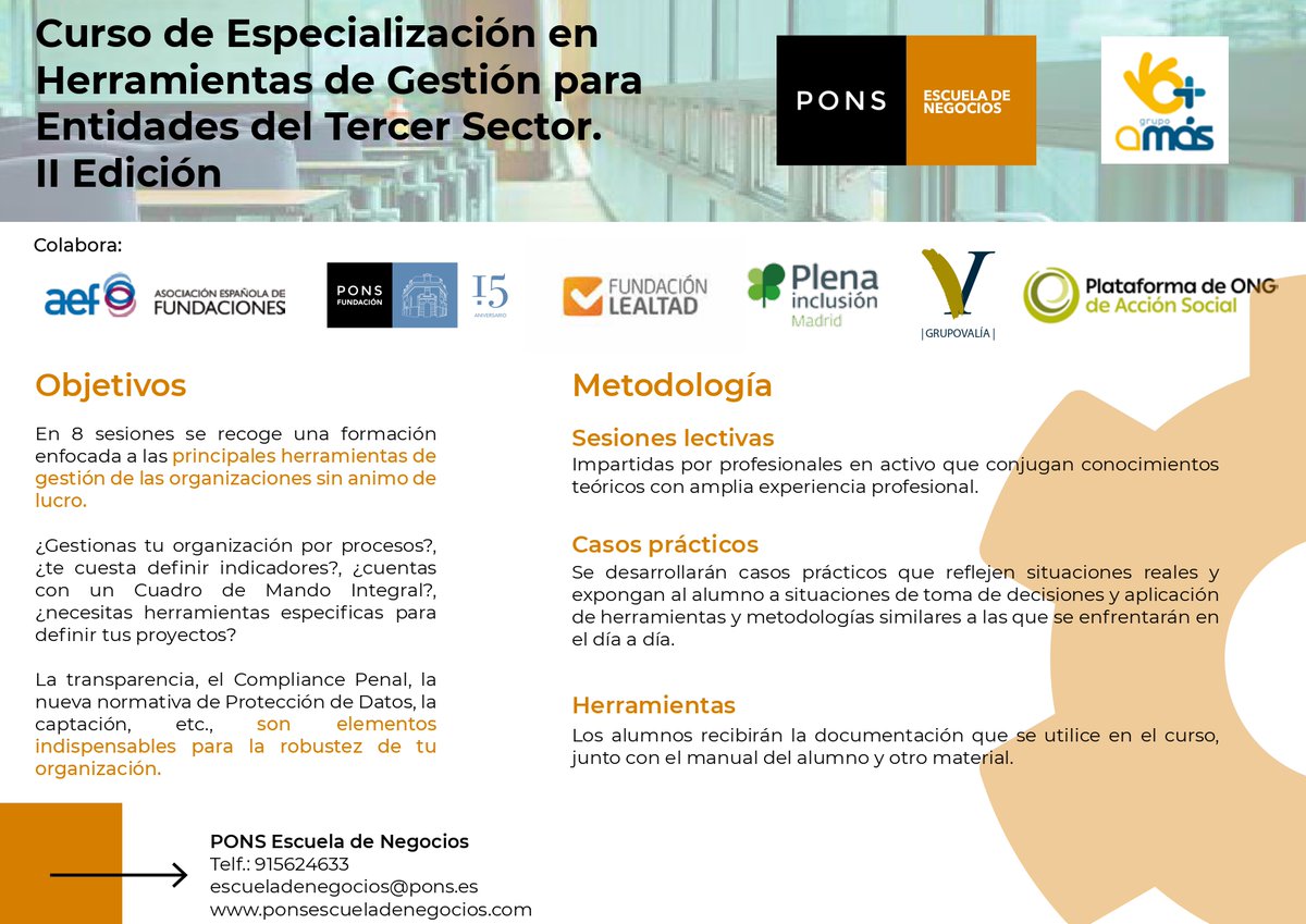 DANIELALONSOCAR's tweet photo. Interesante Formación para #ONG @PONSescuela @GrupoAMAS, colaboran @PlenaMadrid @AEF_fundaciones @FUNDACIONPONS @GrupoVALIA @Plataforma3sect @FundLealtad https://t.co/cpBnYRopBB