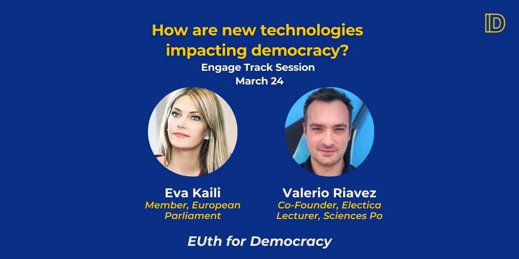 ID_EUAgora's tweet photo. 📲Technologies have a key role in democratic processes, helping and hampering relationships between elected
officials and their voters 

➡️@EvaKaili and #ValerioRiavez shared with us ideas  and reflections on the technological challenges related to democracy🙋‍♀️

#CoFoE  #EUTH4DEM https://t.co/bUsrvy0w8b