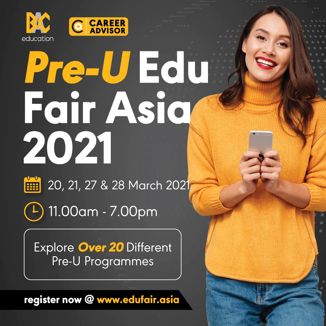 SPMflix's tweet photo. 👩🏻‍🎓 EDU FAIR ASIA👨🏻‍🎓⁠
Register for FREE &amp; Join the most anticipated Pre-University Edu Fair Asia 2021, 100% Online!⁠

Register for FREE now at https://t.co/GdzDRGfcGl or call us at 012-661-5650 for more info.⁠
⁠
Brought to you by BAC Education &amp; Career Advisor⁠
⁠ https://t.co/YID7L16LC5