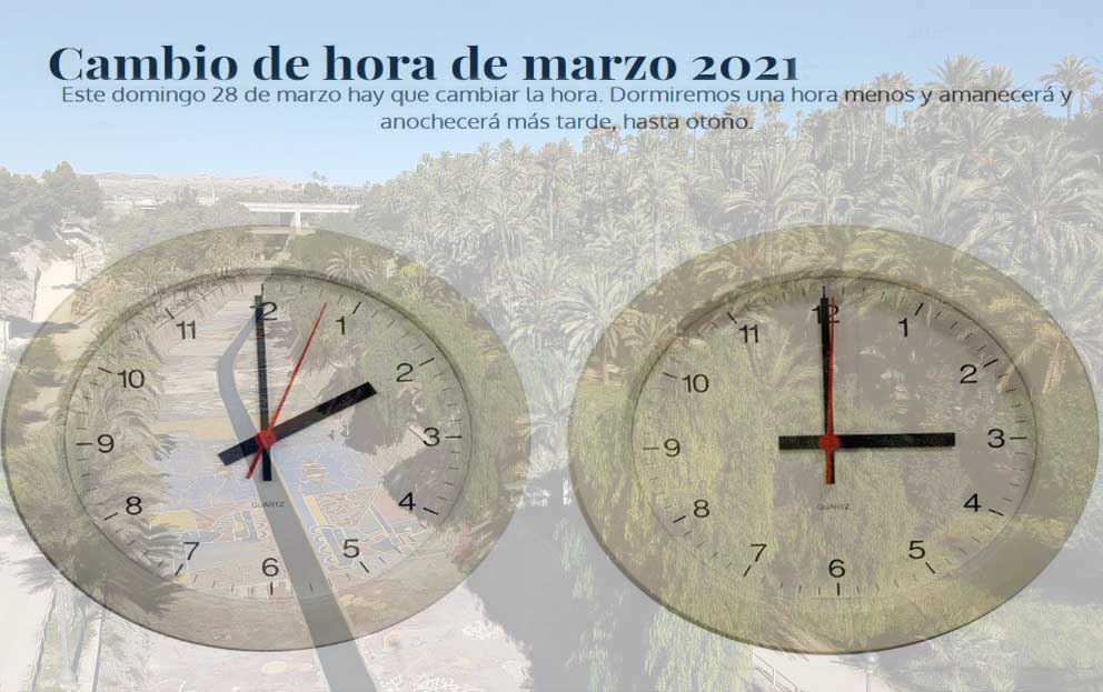 Esto_es_Elche's tweet photo. Este año 2021 el cambio de hora se produce la noche del sábado 27 de marzo al domingo 28: a las 2.00 de la madrugada se adelantarán los relojes a las 03.00
https://t.co/gxgnDiYmB0  #CambioDeHora https://t.co/4gMXDagY7U