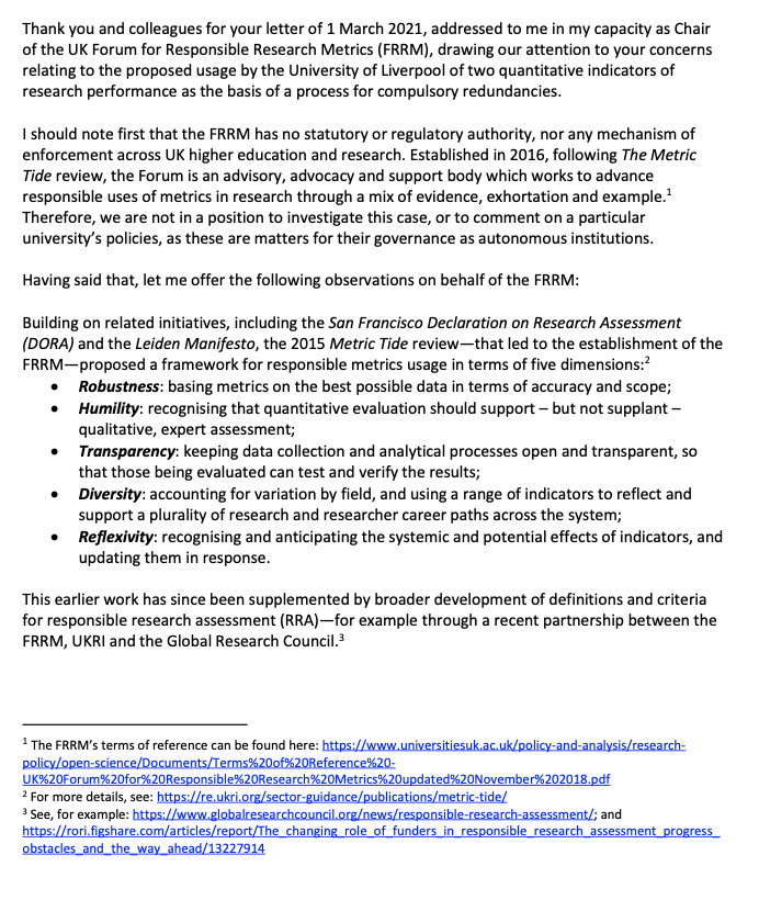 ULivUCU2's tweet photo. Big news in the HE sector….

The #UUK body, the FRRM says research income alone "cannot provide a fair or responsible basis on which to evaluate research performance.”  

Metrics can't be used to sack people!

Time to step back, #UniveristyofLiverpool!

#FightforHealthJobs https://t.co/aCH8NtPCRZ