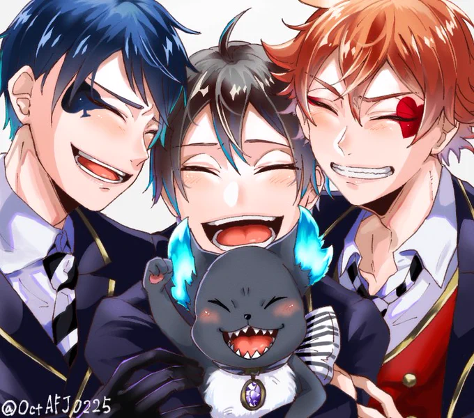 これからもずっと4人で、、、

遅れてしまいましたがtwst1周年おめでとうございます!!
監督生とマブ達に幸あれ!!!??
#twstプラス  
#ツイステプラス
#ツイステ1周年 