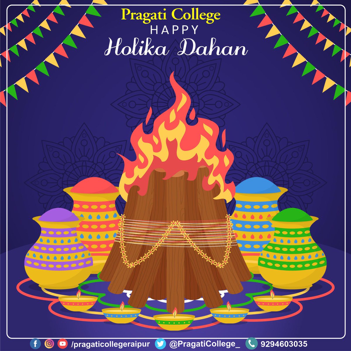 PragatiCollege_'s tweet photo. Let this HOLIKA burn all your despondency and ignite you from your within to make them your burning desires. Happy Holika Dahan. #holikadahan #Bonefire #holikaholika #holika #gulal #colors #colorful #pragaticollegeraipur https://t.co/Vc9WbrTrue