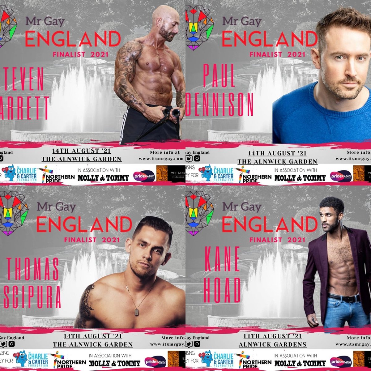 mrgaygreatbrit's tweet photo. Who will be Mr GAY ENGLAND 2021?
12 Finalists stand before you. 
They have been raising money for two fabulous charities @charlie1carter &amp; @northernprideuk Health Zones.
Show them your support.
#BeKind #nohate #mrgayengland https://t.co/dFNzda4qxZ