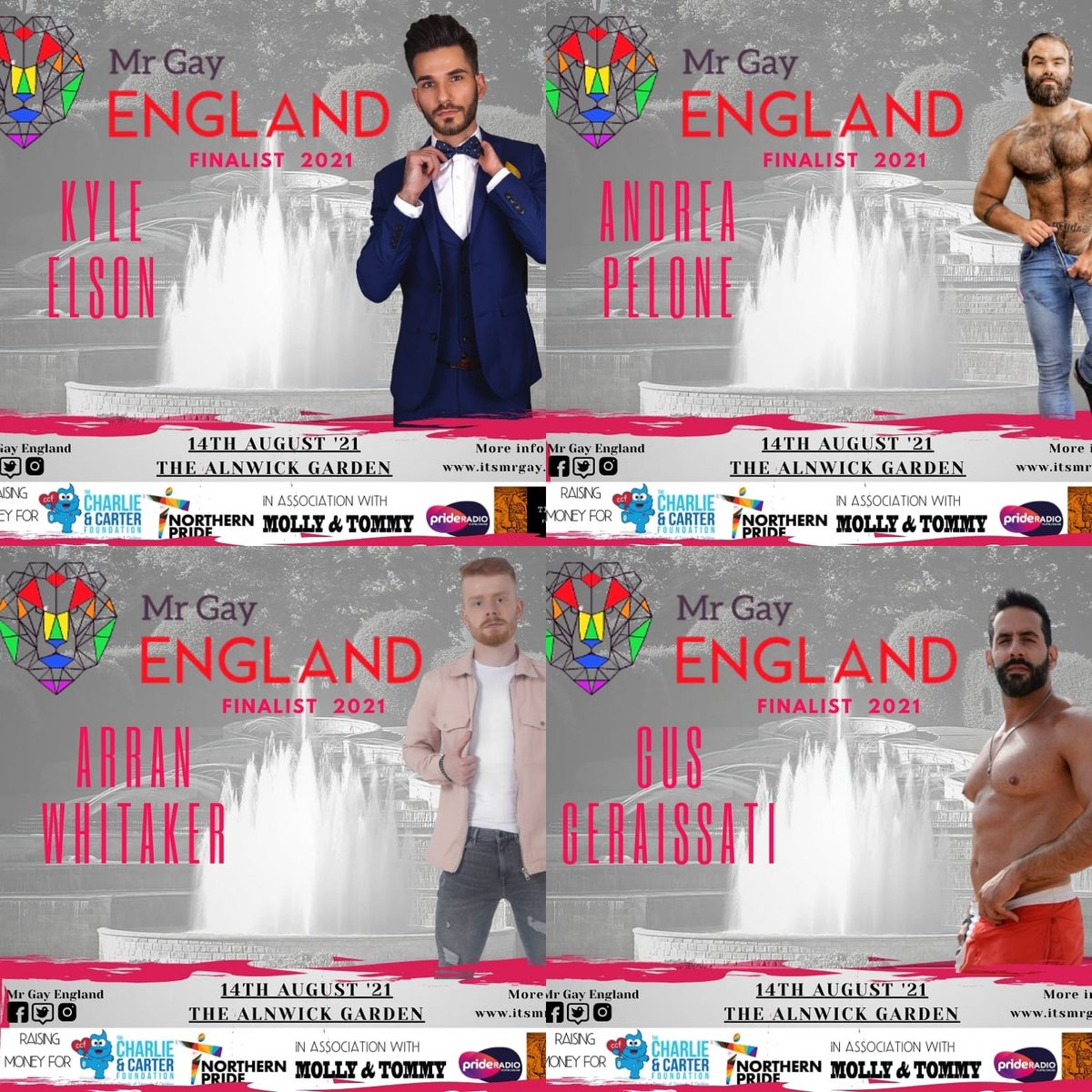 Who will be Mr GAY ENGLAND 2021? 12 Finalists stand before you. They have been raising money for two fabulous charities @charlie1carter & @northernprideuk Health Zones. Show them your support. #BeKind #nohate #mrgayengland
