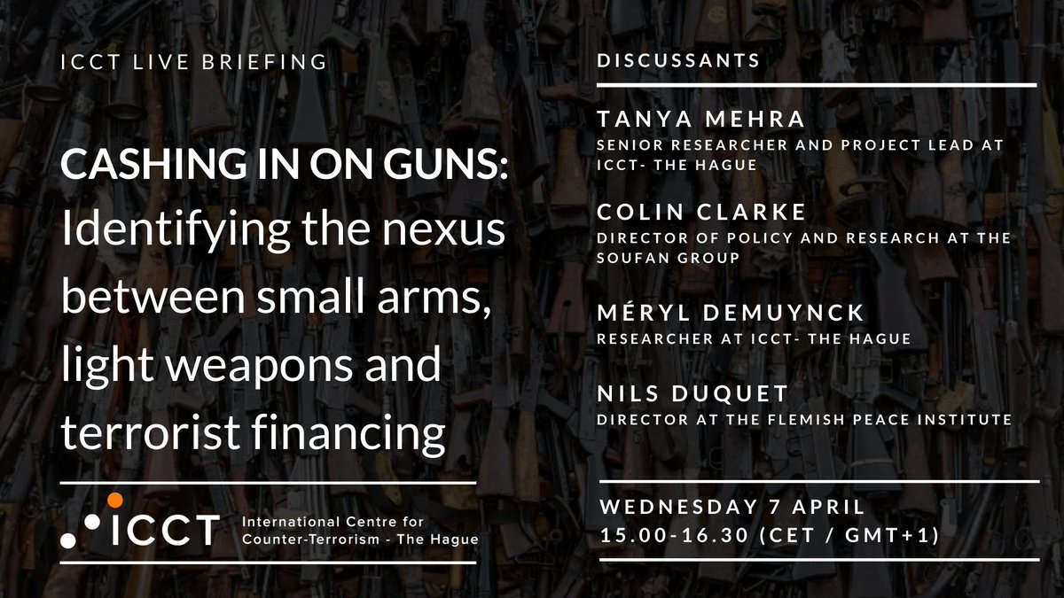 Don't forget to sign up for the Live Briefing: Cashing in on Guns. Sign up here: forms.gle/2wnfGhfMvJsTKa…

On April 7, <a href="/tanya_mehra1/">Tanya Mehra</a> <a href="/ColinPClarke/">Colin P. Clarke, Ph.D.</a> <a href="/demuynckmer/">Méryl Demuynck</a> &amp; <a href="/NDuquet/">Nils Duquet</a> will present their findings on the Small Arms and Light Weapons project, a cooperation with <a href="/projectcraaft/">Project CRAAFT</a>.