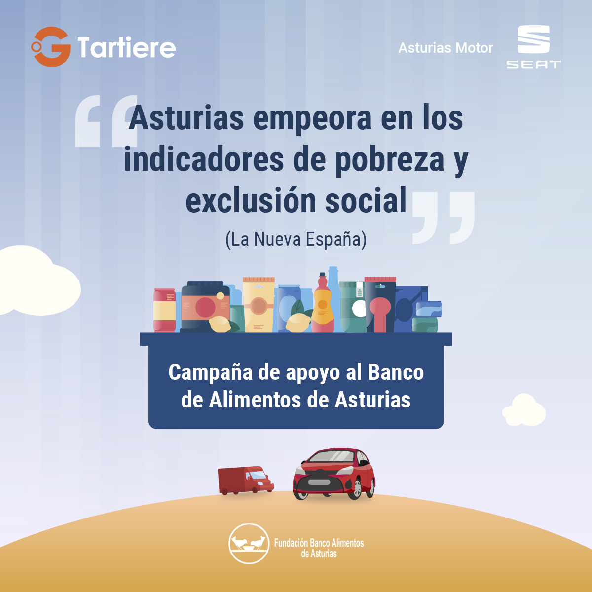 SEAT Asturias Motor (@_asturiasmotor) on Twitter photo Grupo Tartiere ha iniciado una campaña junto a <a href="/bancaliasturias/">Banco de Alimentos de Asturias</a> para que estos titulares se produzcan con menos frecuencia. Cada aportación cuenta, y gracias a ellas muchas familias de Asturias se verán beneficiadas. ¡Contamos contigo🤗!
Info en un clic👉🏼 cutt.ly/bxOpmWu Grupo Tartiere ha iniciado una campaña junto a <a href="/bancaliasturias/">Banco de Alimentos de Asturias</a> para que estos titulares se produzcan con menos frecuencia. Cada aportación cuenta, y gracias a ellas muchas familias de Asturias se verán beneficiadas. ¡Contamos contigo🤗!
Info en un clic👉🏼 cutt.ly/bxOpmWu