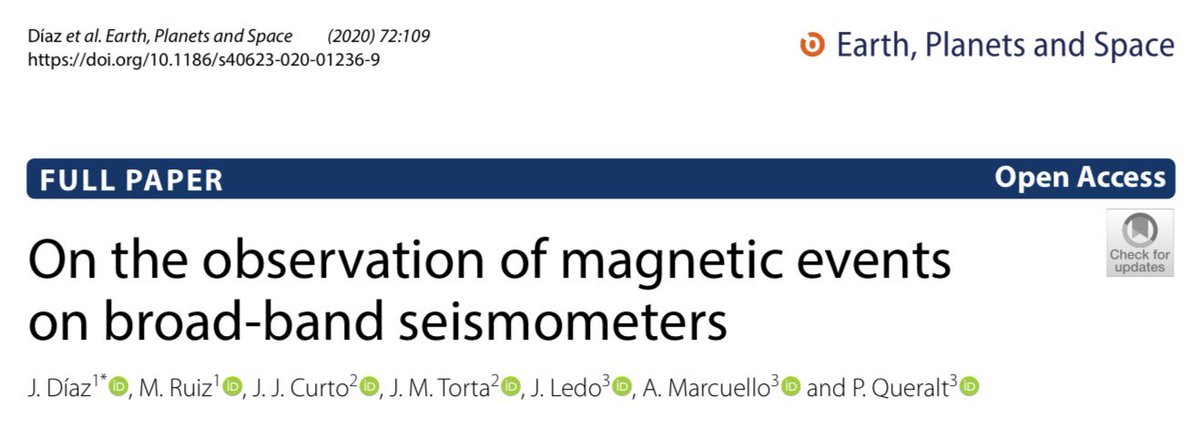 DeptDto's tweet photo. #Recerca2020 Diversos membres del departament (Díaz et al. 2020) publiquen un article a la revista 'Earth, Planets and Space' sobre la pertorbació magnètica d'origen natural i antropogènica en instruments sísmics @CSICdivulga @CSICCat #InstitutGeomodels https://t.co/ycmb1XidVz https://t.co/Hjwrc04qyk