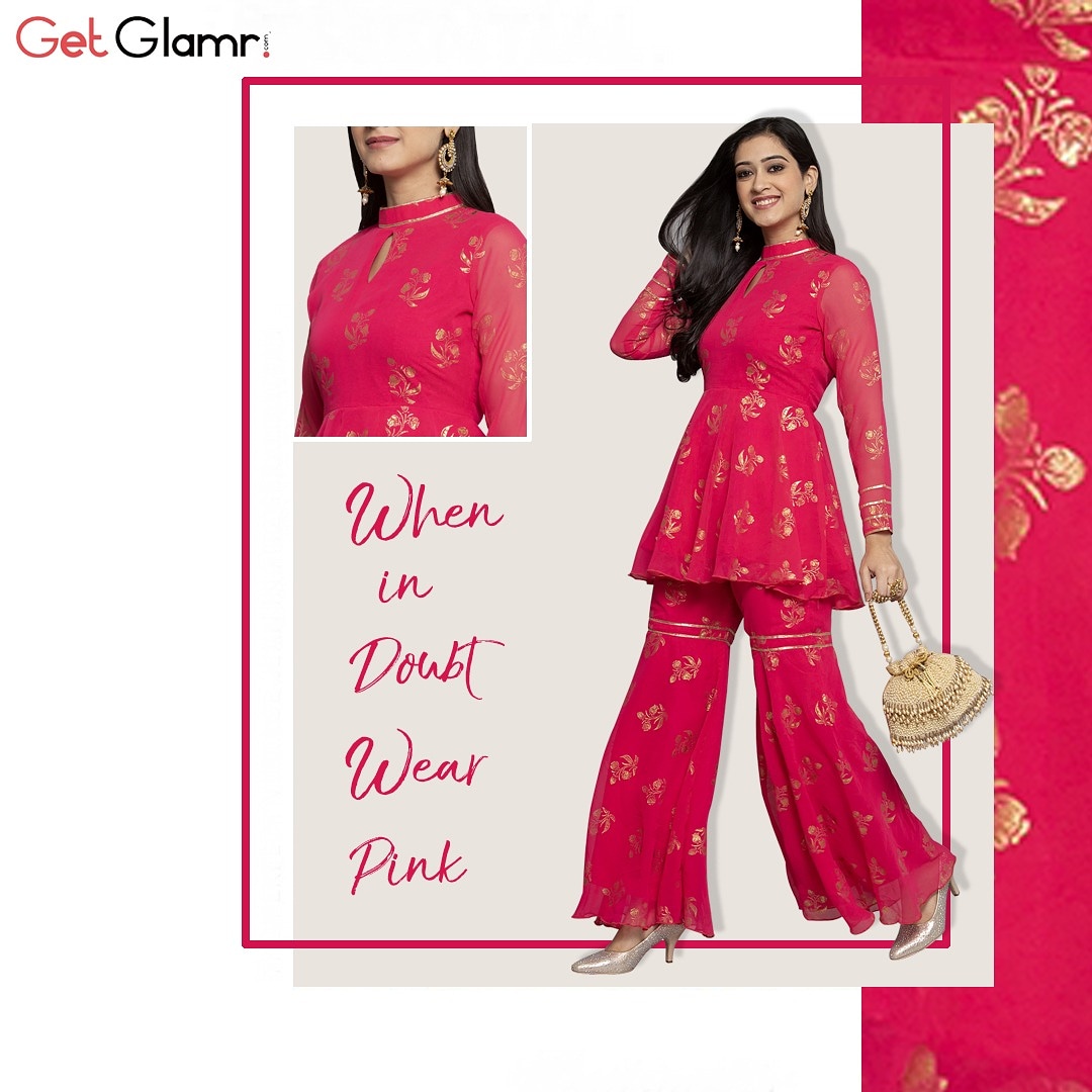 GetGlamr's tweet photo. Grab this amazing  dress in #Pink color  with Golden foil print on the entire dress. 
Link : https://t.co/qUn973EnFg
#sharara #shararadesign #shararas #shararasuit #pinkSharara #Pink #PinkSuit #patywear #kurti #kurtis #indian #ethnicwear #indowestern #GetGlamr https://t.co/6716hmzNaX