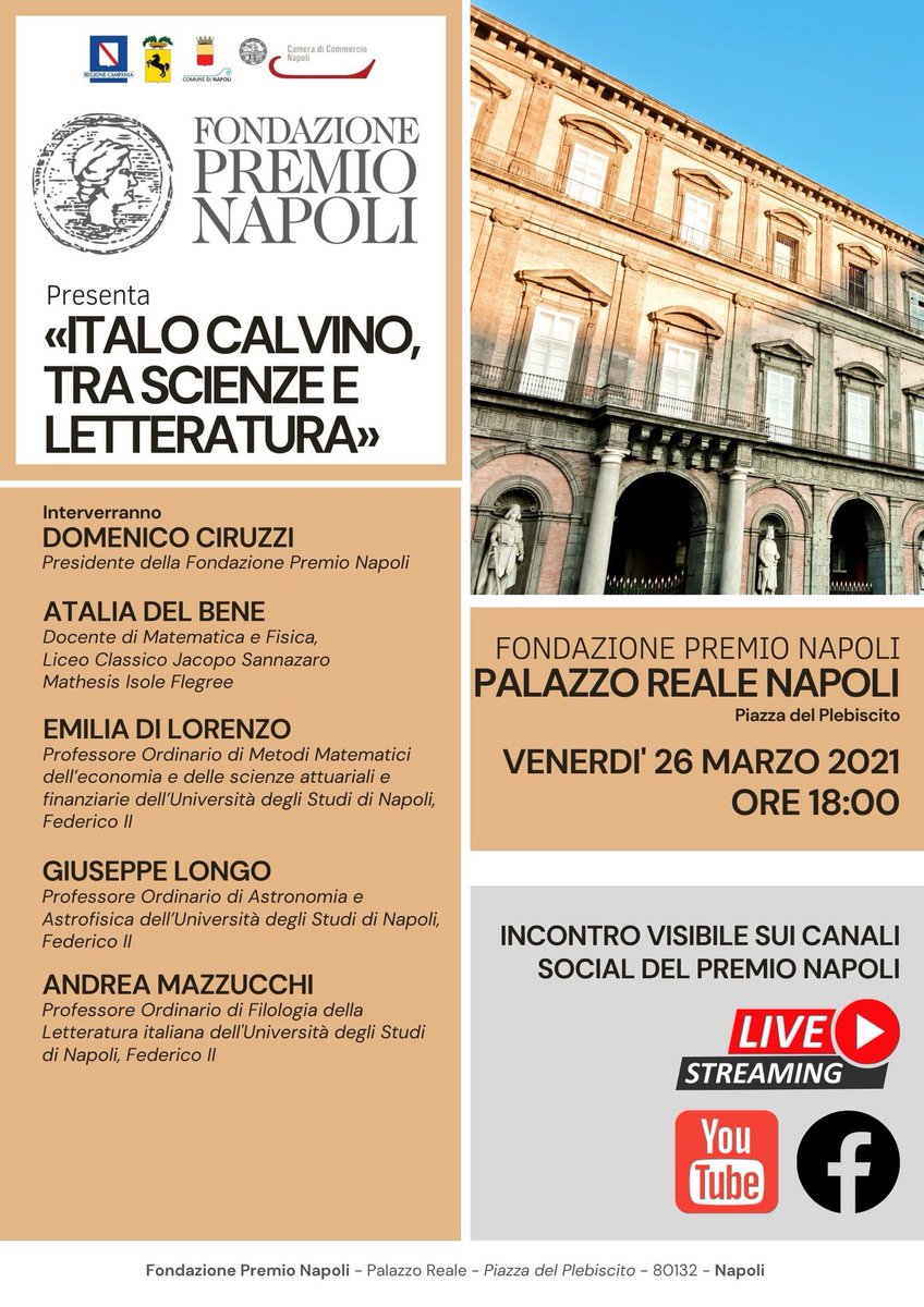 Fondazione Premio Napoli presenta 'ITALO CALVINO, TRA SCIENZE E LETTERATURA Venerdì 26 marzo ore 18.00 L'evento sarà trasmesso online sulla pagina Facebook e sul canale YouTube della Fondazione Premio Napoli #evento #napoli #fondazionepremionapoli #premionapoli #italocalvino