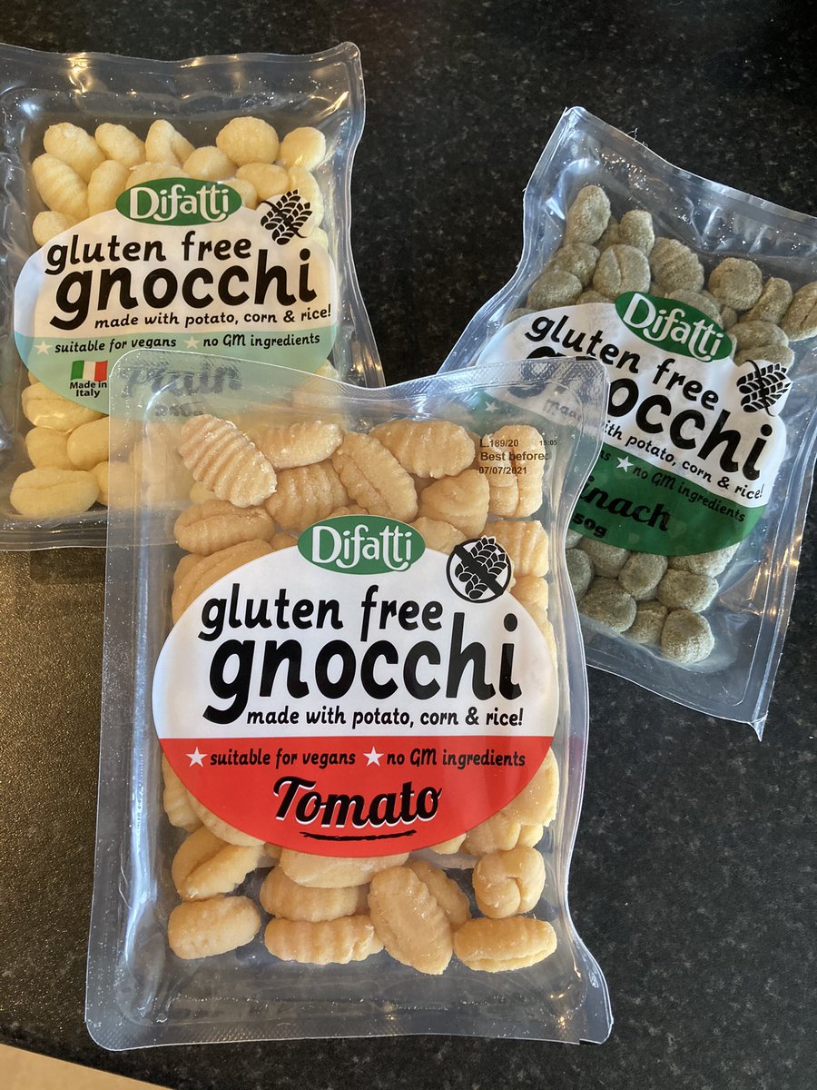 TraceyKleber's tweet photo. Very excited to try these @difatti gluten-free, vegan gnocchi varieties. I don’t stick to a gluten-free diet, but it’s great to have products to recommend to those who do and are interested in veganism. #gnocchi #Vegan #veganism #Italian https://t.co/n2GW7pSU9X