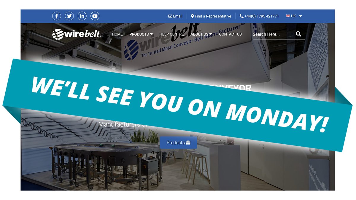 WireBeltCompany's tweet photo. Monday we’ll be going live with our new website! 
It will showcase our innovative product range, information and videos, plus up-to-date posts on news and events. #wirebelt #newwebsite #websiteupdate #websiteunderconstruction #websitelaunch https://t.co/ojX5DKbcwo