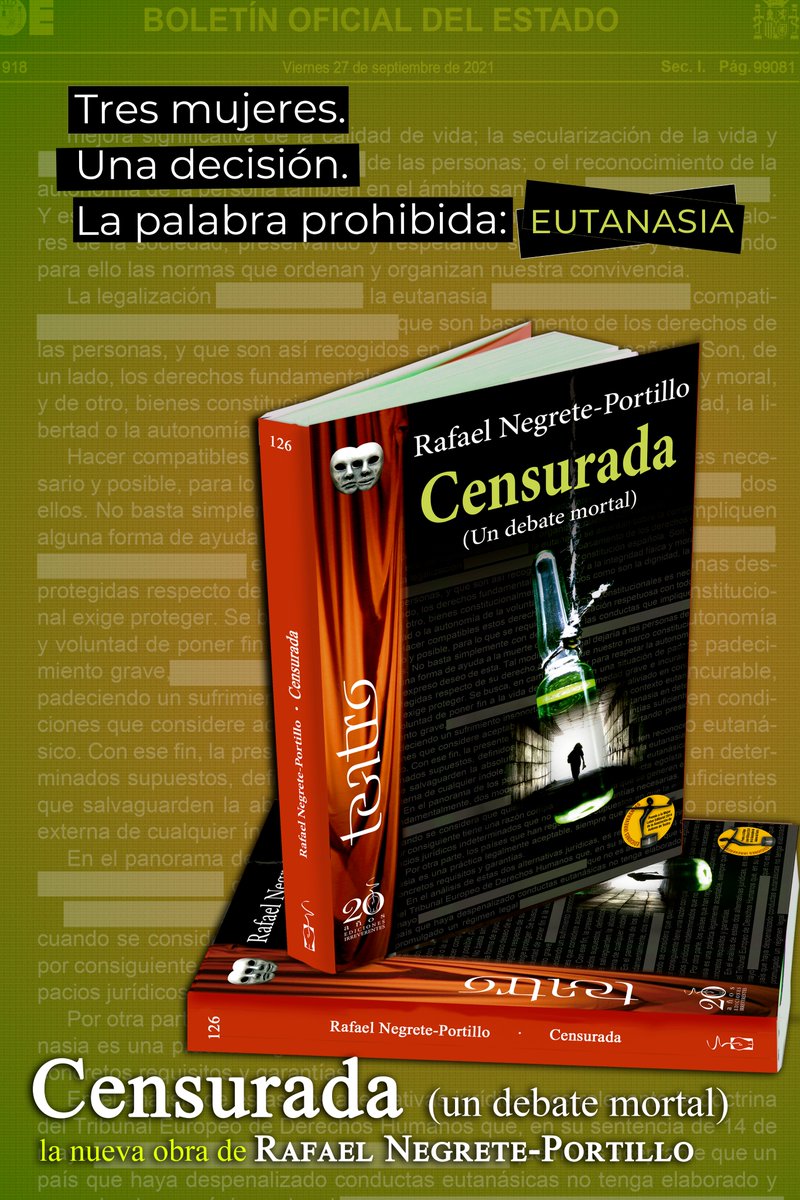 _Rafael_Negrete's tweet photo. ¿Cuánto hace que no lees teatro?

𝑪𝒆𝒏𝒔𝒖𝒓𝒂𝒅𝒂 (𝒖𝒏 𝒅𝒆𝒃𝒂𝒕𝒆 𝒎𝒐𝒓𝒕𝒂𝒍), sin privarnos de la sonrisa, nos empuja a reflexionar sobre el ayer, el hoy y el mañana. Sobre la vida y, muy especialmente, sobre la manera de dejar de vivir.

#Eutanasia https://t.co/FigWnqyXwA